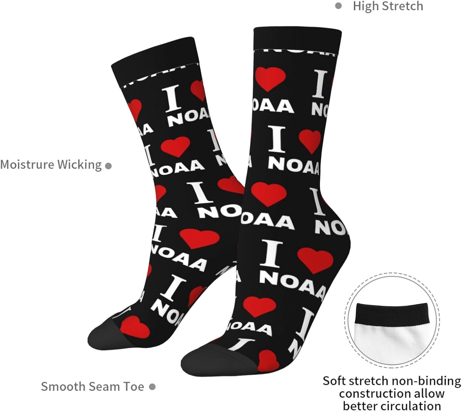 I love NOAA Socks For Men Women Sport Crew Athletic Running Wicking Socks
