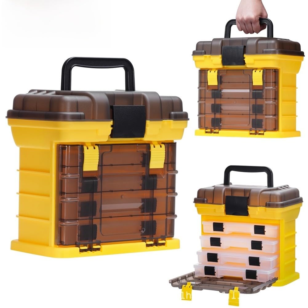 Caja de aparejos de pesca multifuncional con asa, organizador de almacenamiento de polipropileno impermeable con cajones, señuelos, ganchos y equipo