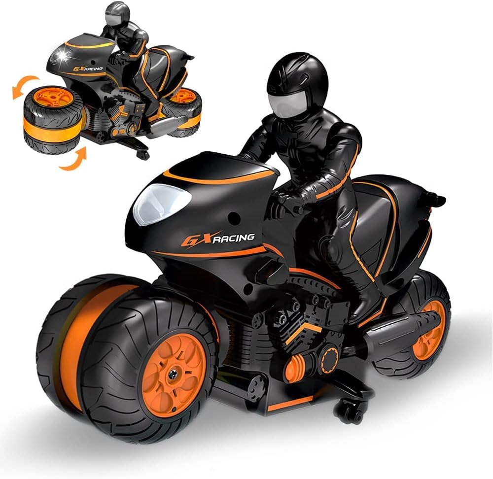 OBEST RC Motorcycle, 2.4G Kids Remote Control Motorcycle Double Sided Flips 360Rotating Motorcycles for Boys, Remote Control Off-Road 2.4Ghz High Speed Rotation Drift, Gift for Kids