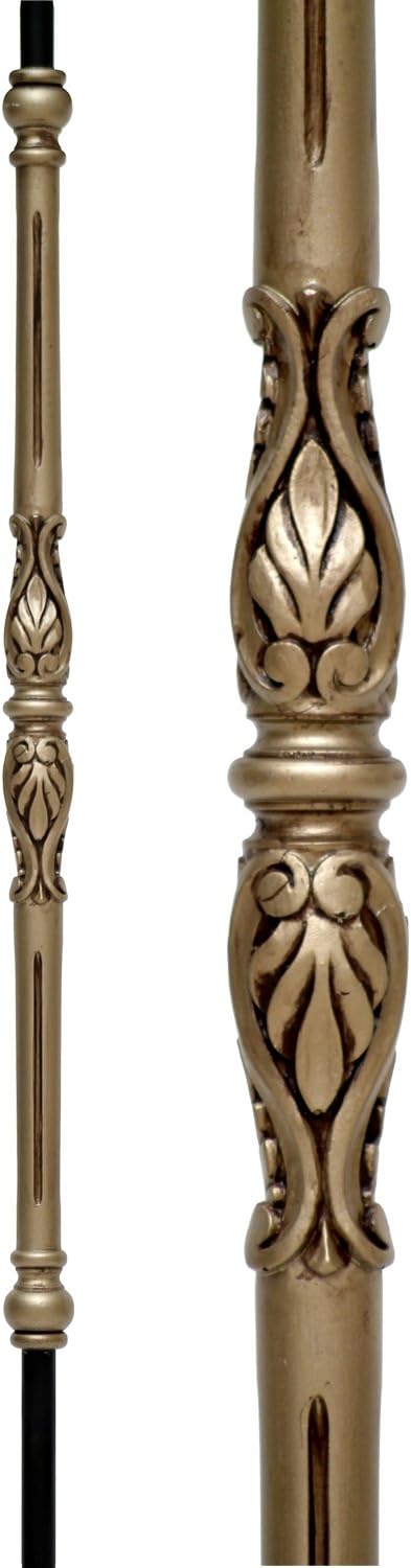 Stair Part Shop - 5/8" Round Iron Spindles - Ornate Hollow Iron Balusters -Leaf - Antique Gold Finish | Lifetime Limited Warranty