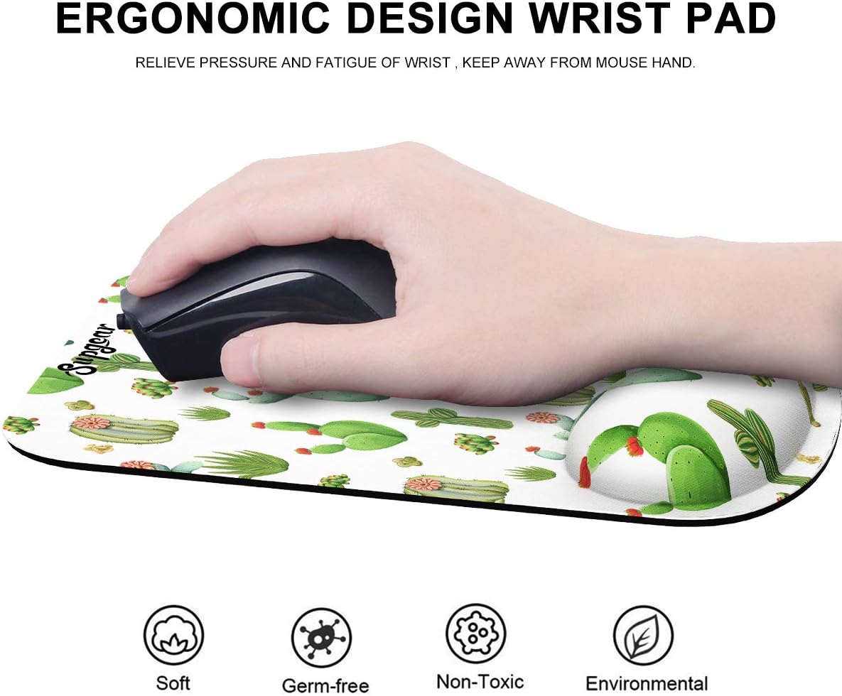 SUPGEAR Mouse Pad with Gel Wrist Rest Support, Gaming Mouse Mat Non-Slip Rubber Base, Comfortable Pad Ergonomic Design, Wrist Rest Pad Suitable for Laptop PC 10.8 x 8.3 Inch (Cactus)