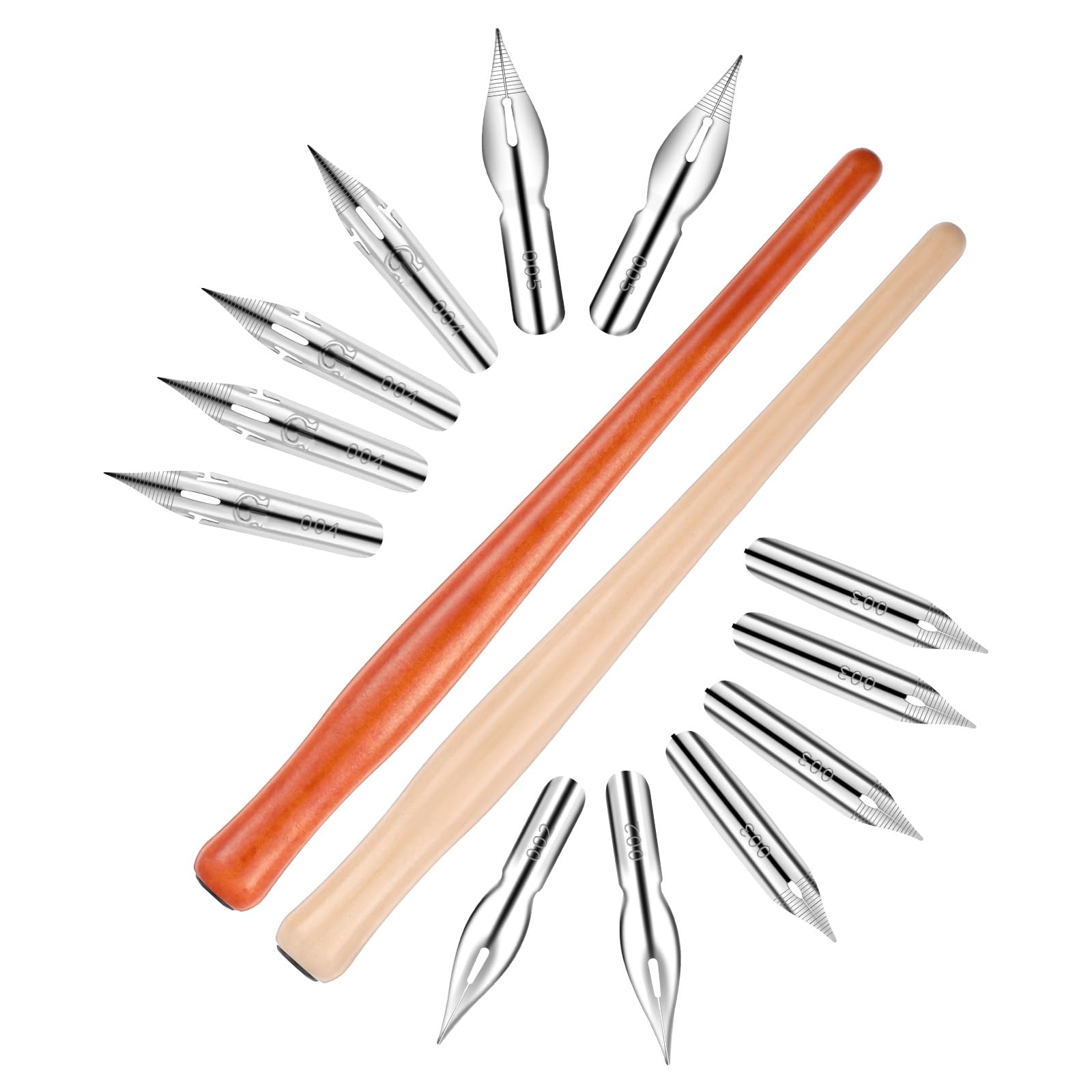 14 Pcs Calligraphy Nibs Dip Pen Nibs Holders with Comic Wooden Drawing Pens Holder with Stainless Steel Nib, Oblique Calligraphy Dip Pens Set Fluid Writer Pen for Writing, Painting, Signing, Sketch