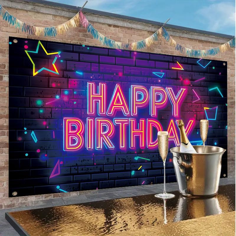 Happy Birthday Decorations Banner 71 x 43 Inches, Neon Happy Birthday Backdrop for Birthday Party Decorations, Birthday Banner for Kids and Adults - Image 7