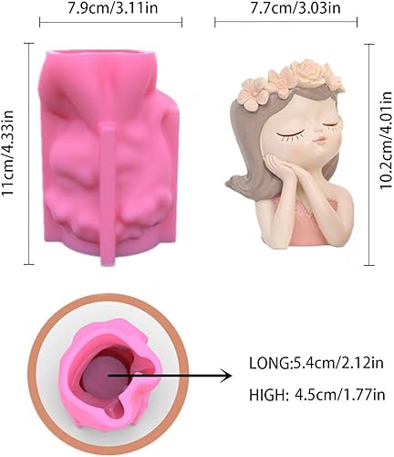 Miniatura 8 de Molde de silicona para maceta, molde de maceta de cabeza de niña 3D, molde de maceta de silicona, arcilla de hormigón, moldes de resina para