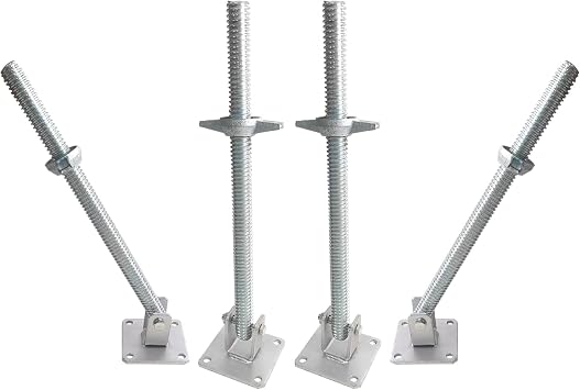 GaeaAuto 4 Pack Scaffold Swivel Screw Jack Solid Stem Adjustable Leveling Jacks with Base Plate for Baker-Style Scaffolding Equipment