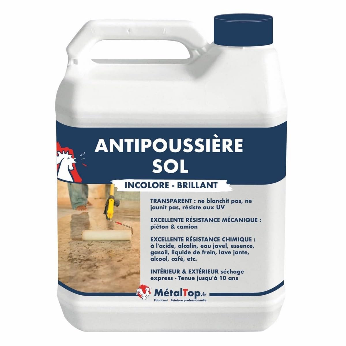 Metaltop - Anti Poussiere Sol - 5 L - Traitement efficace pour protéger les sols en ciment et béton
