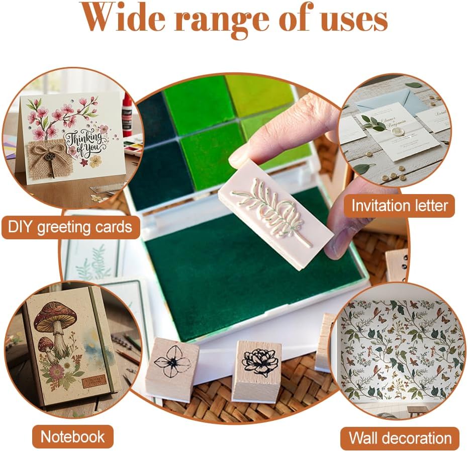 22PCS Floral Botanical Rubber Stamps, Natural Wood Stamp for Journaling DIY Cards Scrapbooking, Nature Inspired Craft Supplies