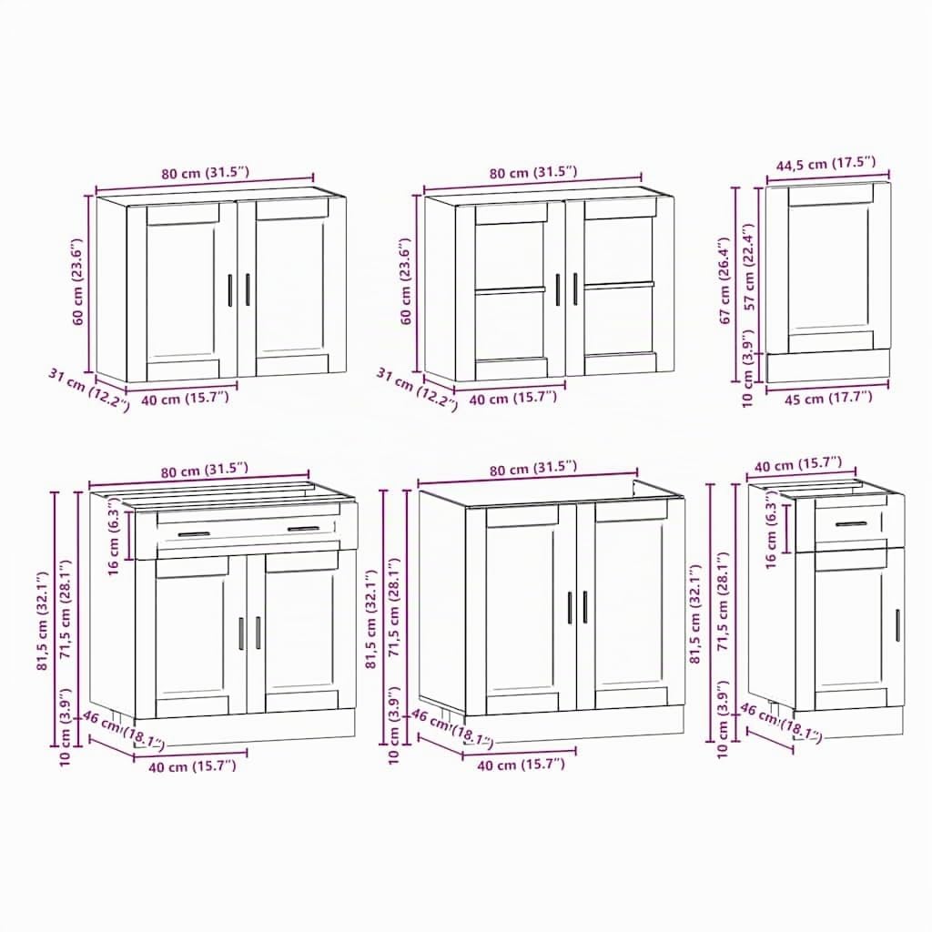 vidaXL Conjunto de armarios de Cocina de 7 Piezas Porto de Madera Vieja de ingeniería