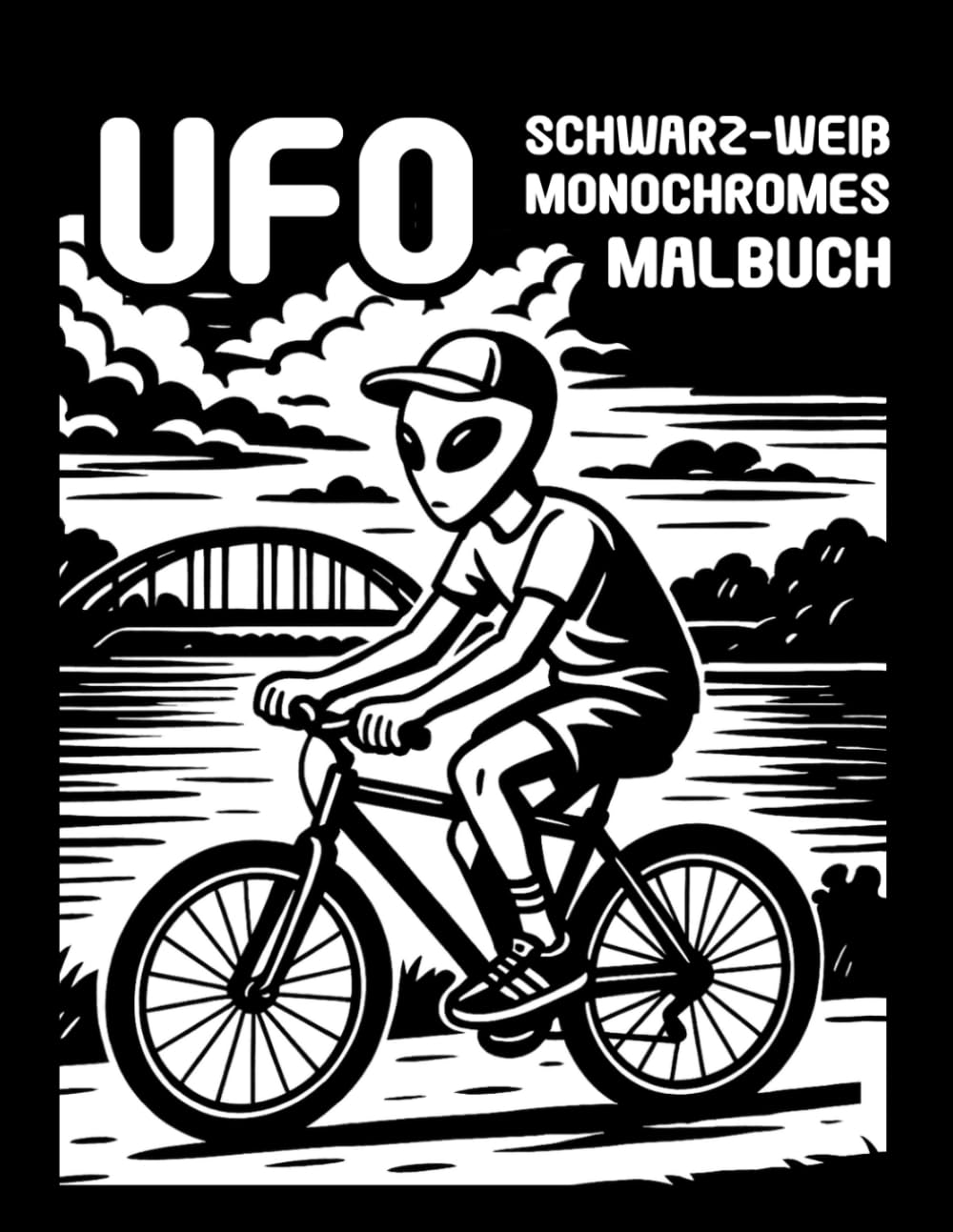 UFO Schwarz-Weiß Monochromes Malbuch