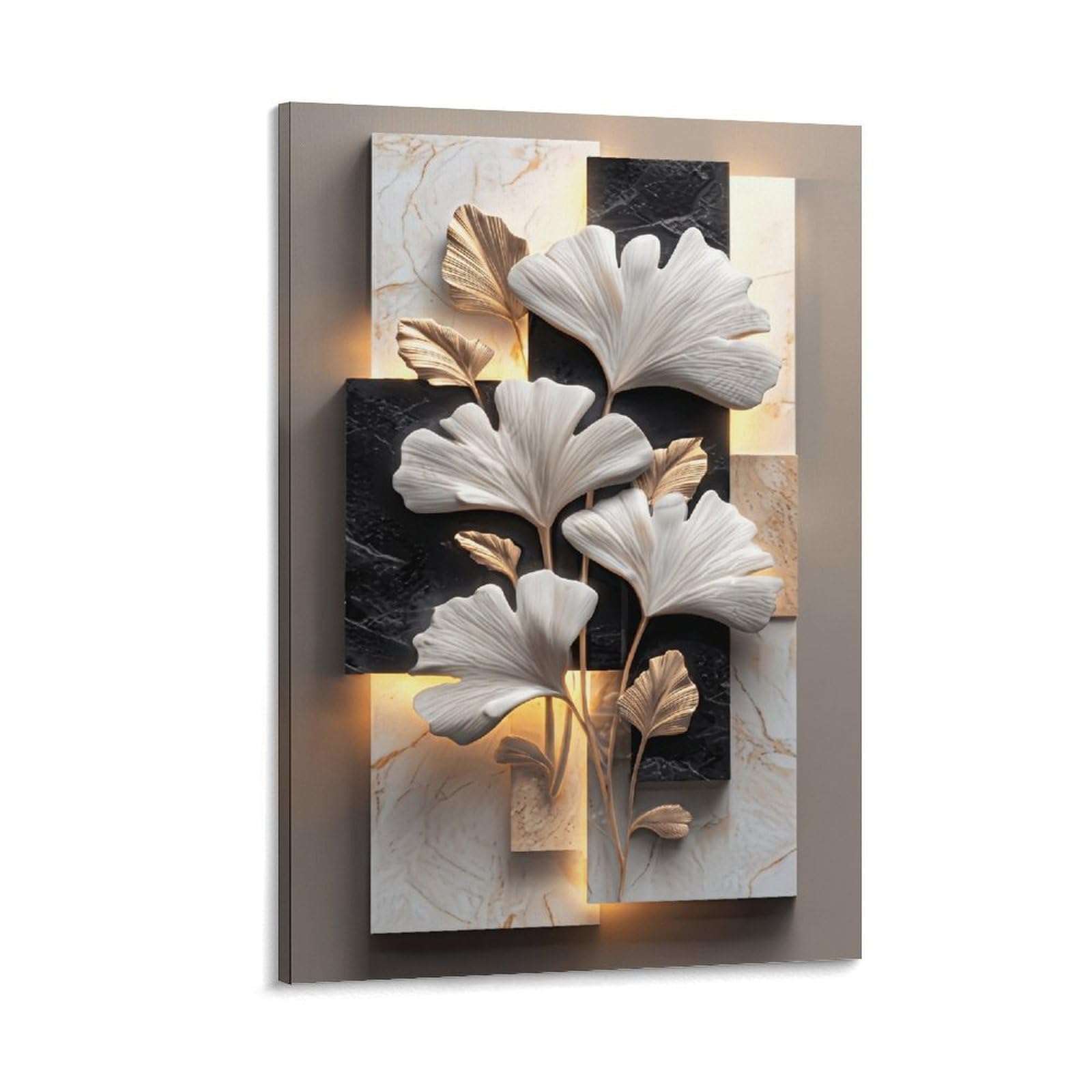 XPASHIQWC Marble Ginkgo Leaf Poster Artwork Canvas Prints Picture Modern Canvas Wall Art Picture Wall Hanging for Office Gym Living Room Decor 20x30inch(50x75cm)