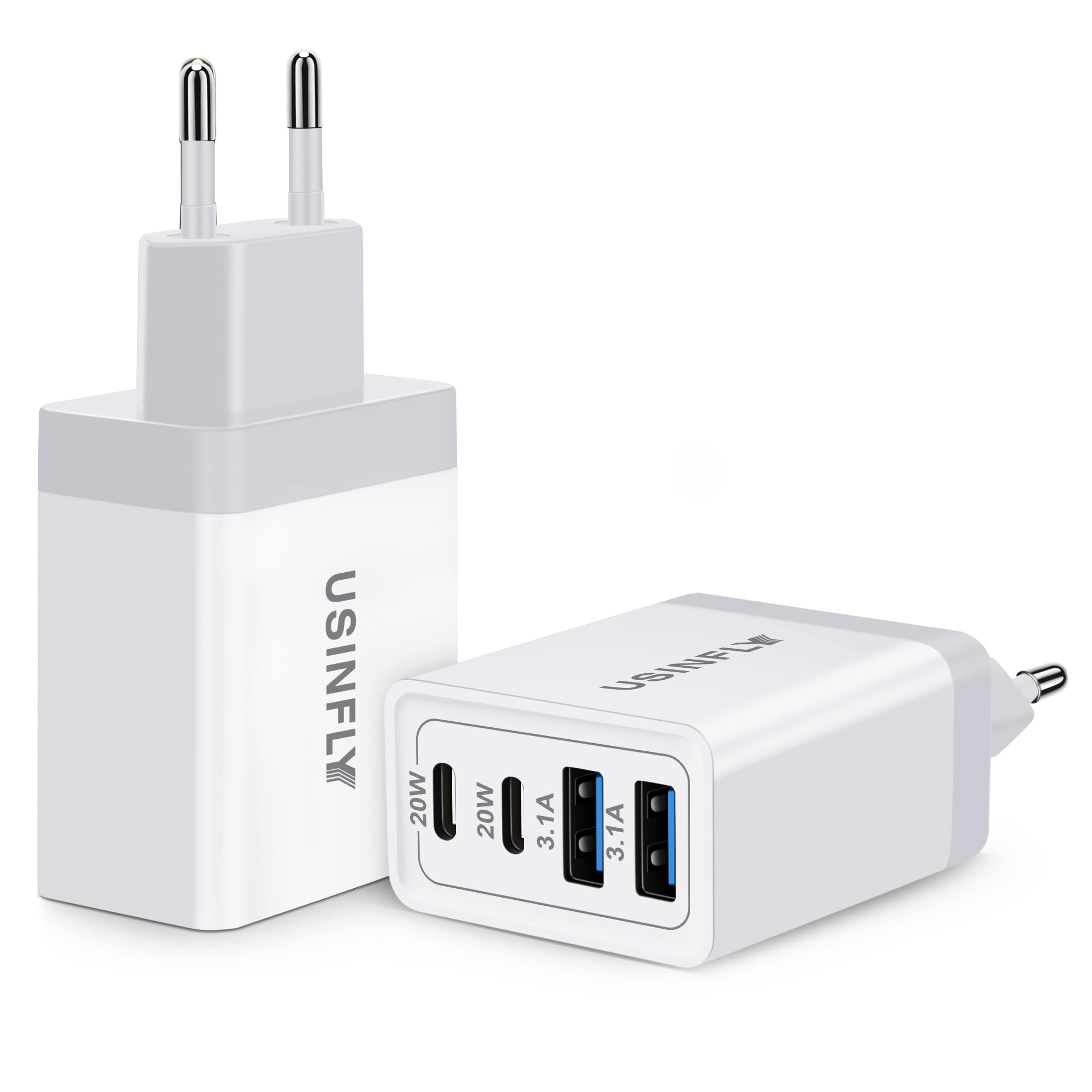 European Travel Plug Adapter, 40W 4-Port USB C Wall Charger Plug Type C Fast Charging Block International Power Adaptor US to Europe EU for iPhone 17 16 15 14 13 12 11 Pro Max XS, iPad, Galaxy