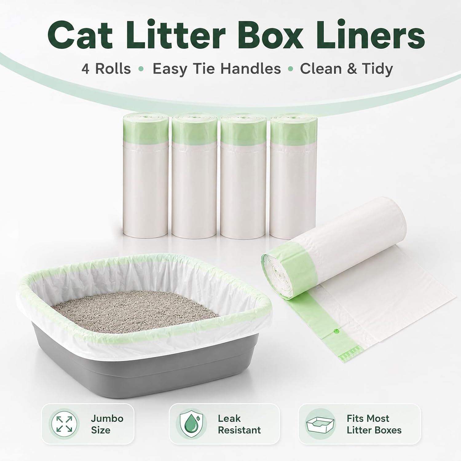 20 Pack Thickened Cat Litter Box Liner, 45"×18" Large Heavy Duty Kitty Litter Box Liner Bag with Drawstring for Pet Cat Litter Tray, Tear-Resistant, 5 Liners Per Roll, 4 Rolls