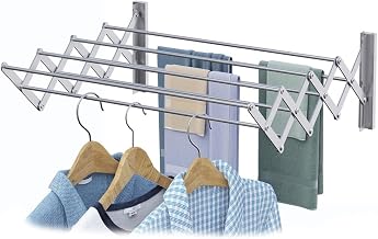 Wall Mounted Clothes Airer - Retractable Wall Mounted Drying Rack - Foldable Walls Mounteds Clothes Dryer - Space Saving Laundry Rack for Indoor Outdoor Use - 60 x 52 x 18.5 cm