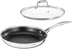 DELUXE Hybrid Ceramic Nonstick 12-Inch Fry Pan with Tempered Glass Lid, Skillet with Stay-Cool Handles, Dishwasher&Oven Safe, PFOA Free Compatible with All Cooktops