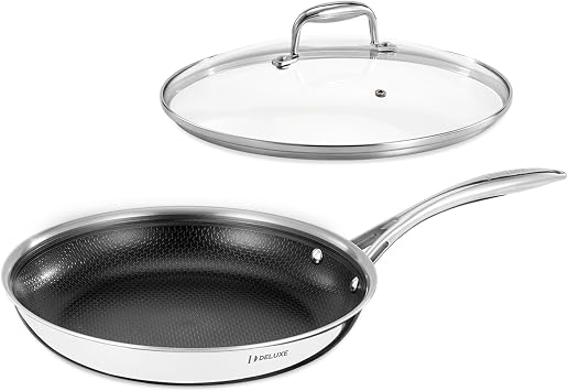 DELUXE 12" Hybrid Ceramic Nonstick Frying Pan with Lid for Daily Cooking