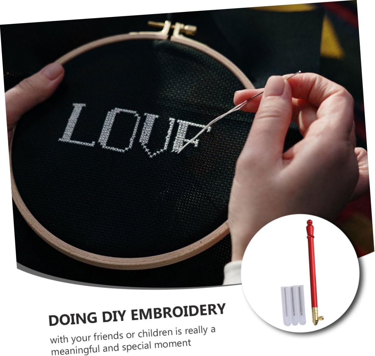 MUELODSIC 1set Embroidery Hook Needles Ergonomic Punch Needle Kit for Easy Stitching and Creative Designs for Beginners and Crafting Enthusiasts
