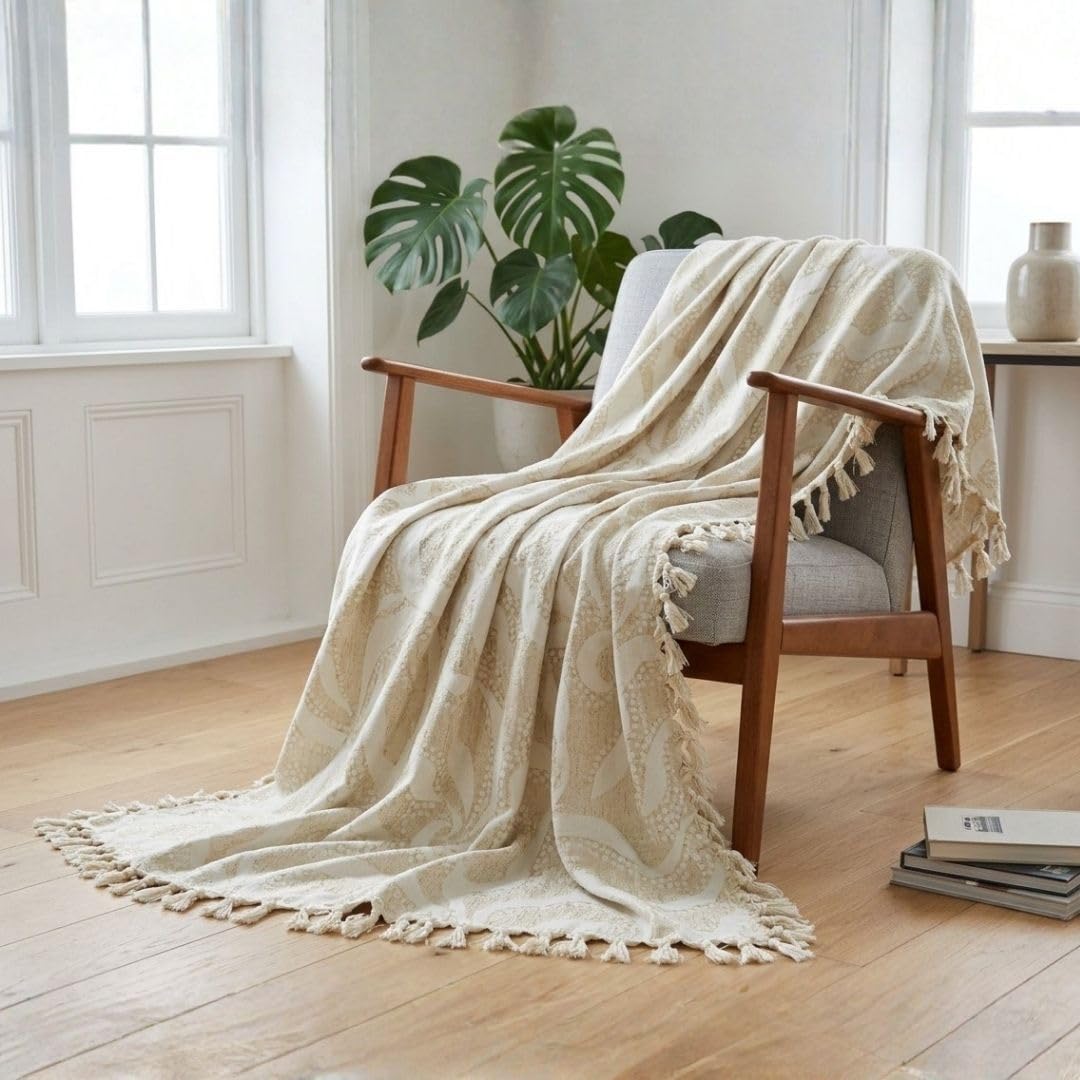 Jeté de lit crème bohem artisanal cadeau idéal crémaillère et mariage