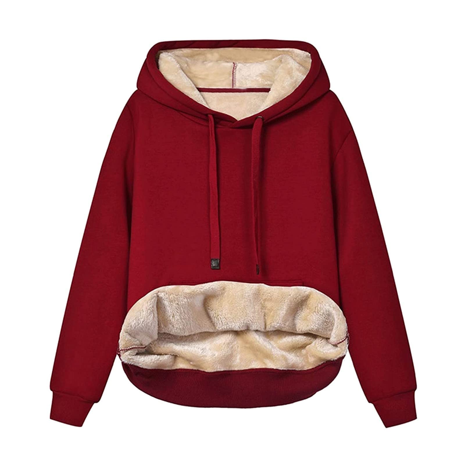 EMATOP Coupons Amazon Angebote Hoodie Damen Fleece Gefütterte Sweatshirt Winter Warm Pullover mit Kapuze Fleecepullover Kuschelig Innenfutter Kapuzenpullover Casual Sportlich Langarmshirt Pulli