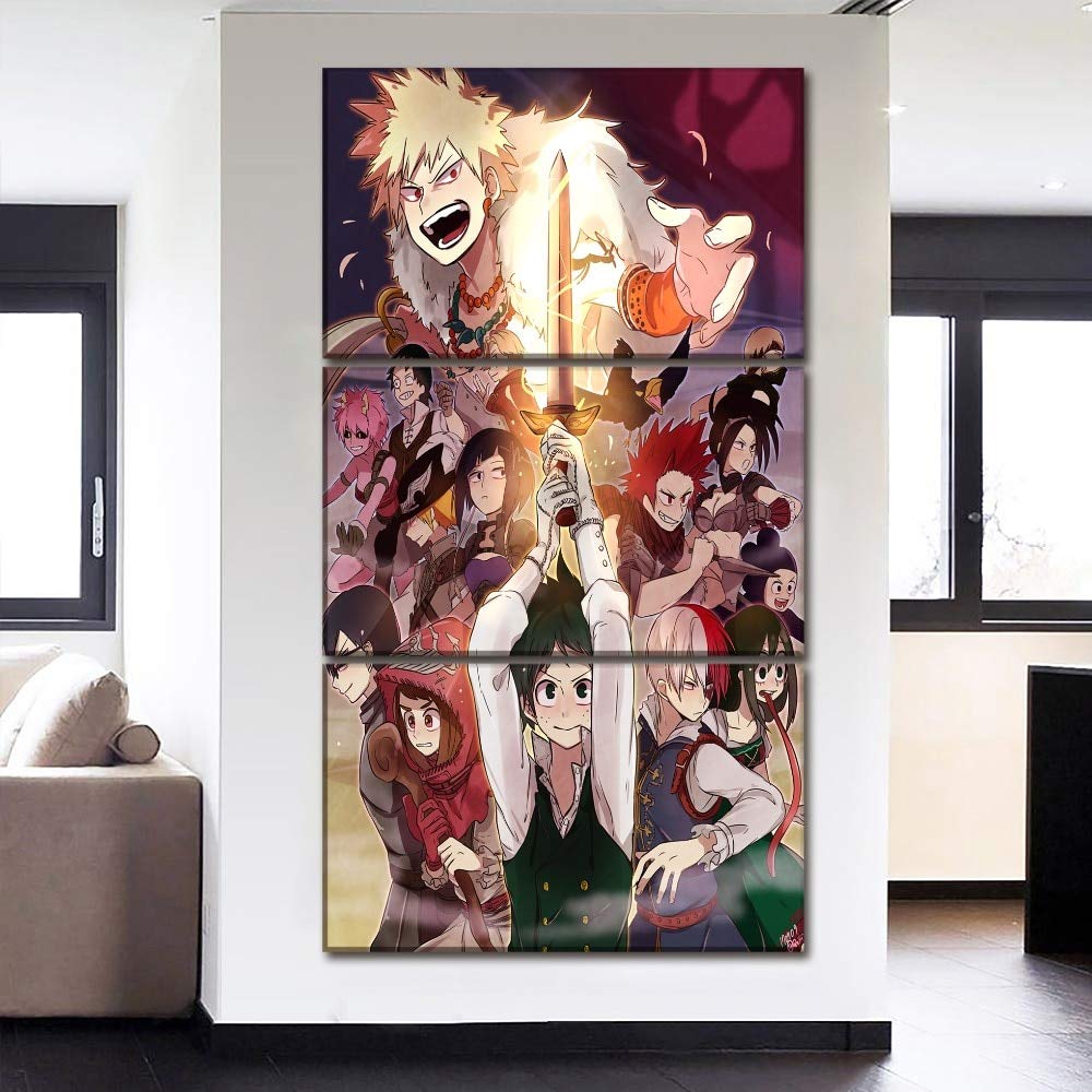 Tableau My Hero Academia triptyque 3 pièces impression sur toile moderne pour salon