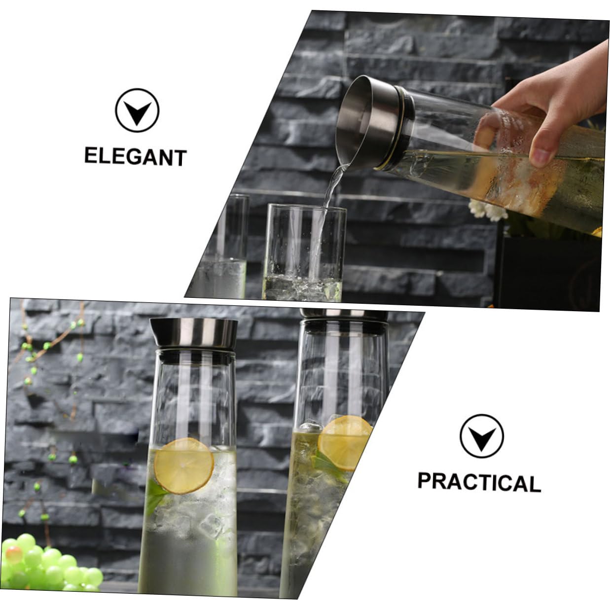 VANZACK Jarra de Agua Fría de Vidrio de Borosilicato 1l Tapa de Acero Inoxidable, Gran Capacidad y Diseño Antigoteo para Uso en Casa y Oficina