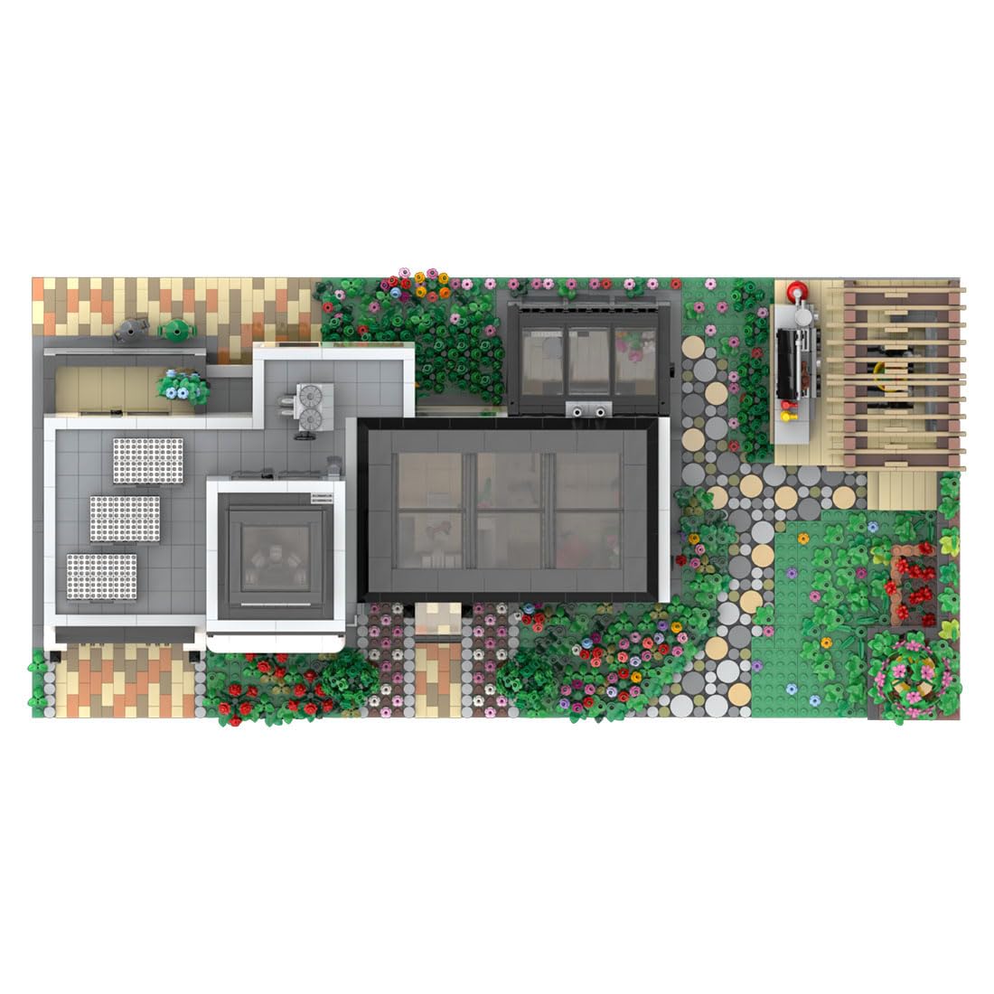 MOC-151755 Architektur Moderne Glasvilla Bausteine Set, Gebäude Haus Modular Buildings Klemmbausteine mit Garten, Home und Büro-Deko & Sammlerstück Geschenk für Erwachsene - 4759 Teile