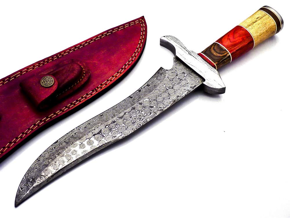 Custom Blood Grooved Damascus Fighter Knife Best Outdoor Knife Camping Knife with Beautiful Handle