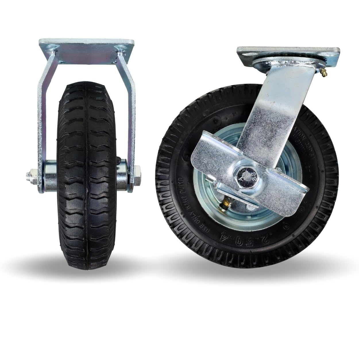 FROSAL Lenkrolle & Bockrolle SET 8“ Luftreifen Bremse Ø Rad 200 mm Rolle Luft Transportrolle Palettenrolle Palettentransport