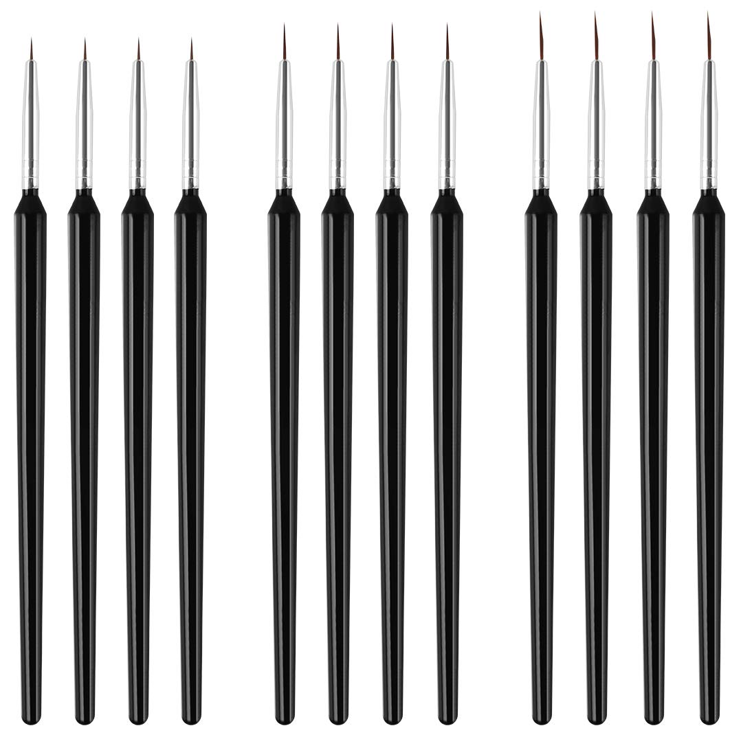 Dadabig 12 Pezzi Set di Pennelli per Nail Art Professionali Miniatura Pennelli Acquerello per Nail Arte Penna a gancio per unghie,3 dimensioni(S M L)