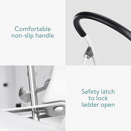 Miniatura 8 de Navaris Escalera de acero de 2 escalones  Pequeña escalera plegable plegable plegable para el hogar para cocina con alfombrillas antideslizantes