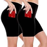 Bike Shorts with Pocket Women&comma; 2-Pack Slip Shorts for Yoga Gym Biking