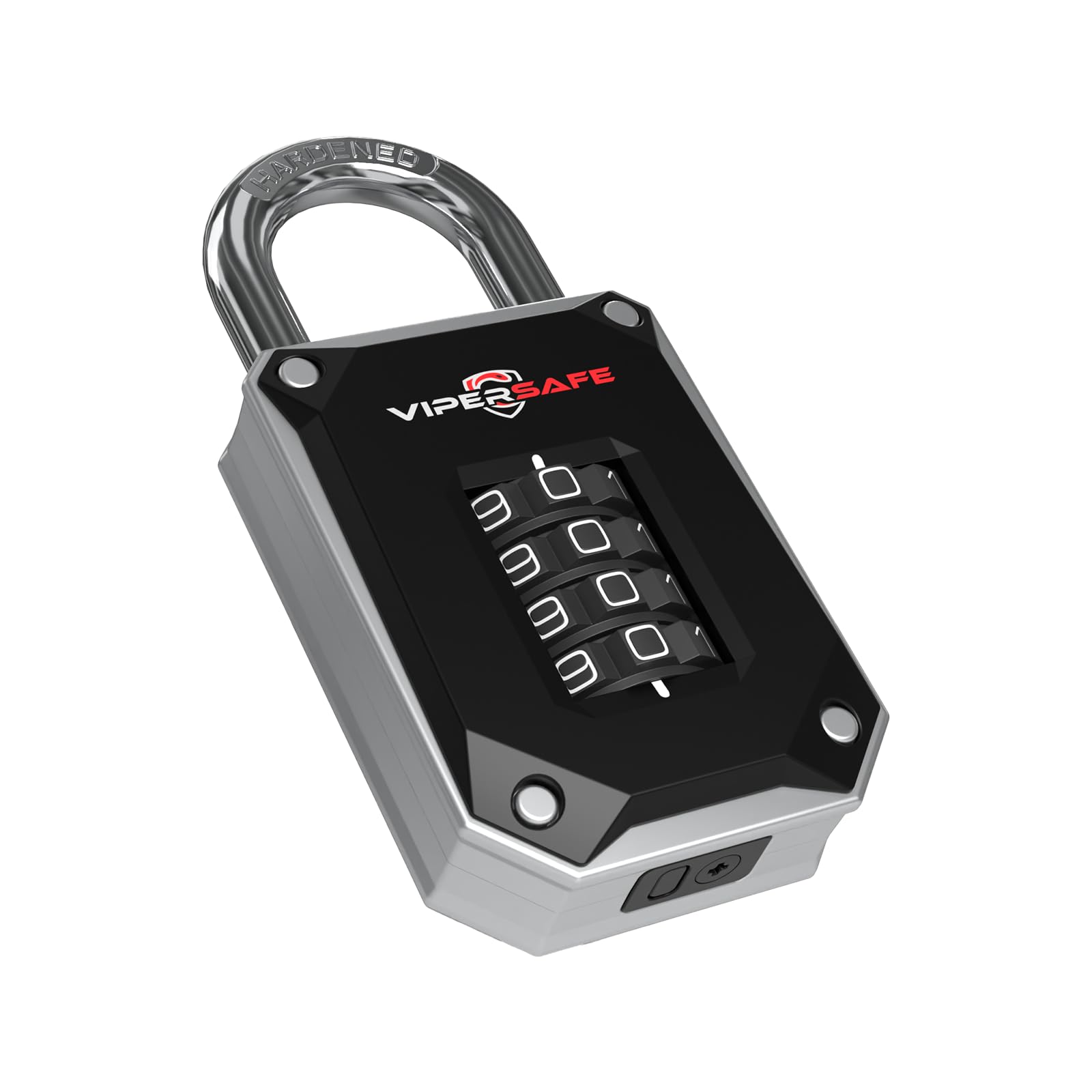 VIPERSAFE 4-Digit Combination Padlock - Heavy Duty Locker Lock for Gym, School & Outdoor Gate - Weatherproof & Cut-Proof 7mm Hardened Steel Shackle - Resettable Keyless Security, 1-Pack (Silver)