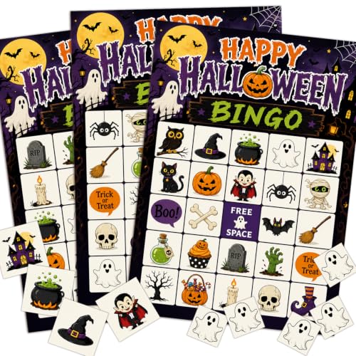 Halloween Party Games for Adults Bingo Game for Kids 24 Players Halloween Bingo Game Halloween Games Party Favors for Family Nights Classroom Activities Office Events and Holiday Entertainment-H21