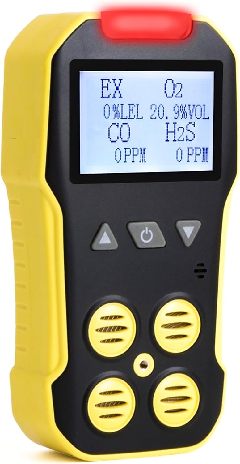 UK Certificate 4 Gas Detector by FORENSICS | O2, CO, H2S, LEL Multi Gas Detector | Sound, Light & Vibration Alarms | Large Display & Backlight | UK NPL Calibration Certificate