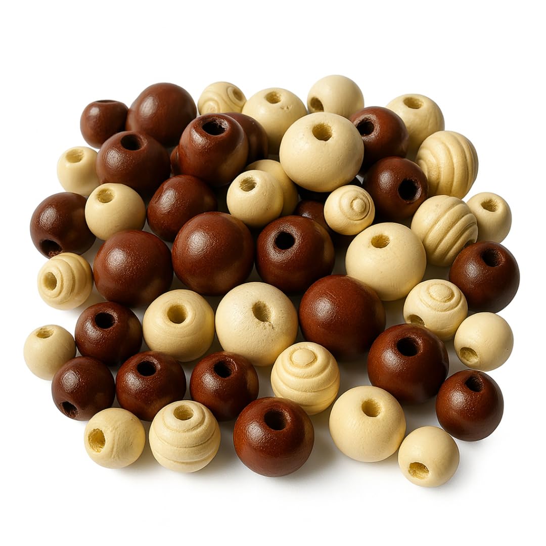 Springboard Assorted Wooden Beads (200 Pack), Coloured Crafting Beads with Large Holes for Kids Bracelet Making, EYFS Threading & Art