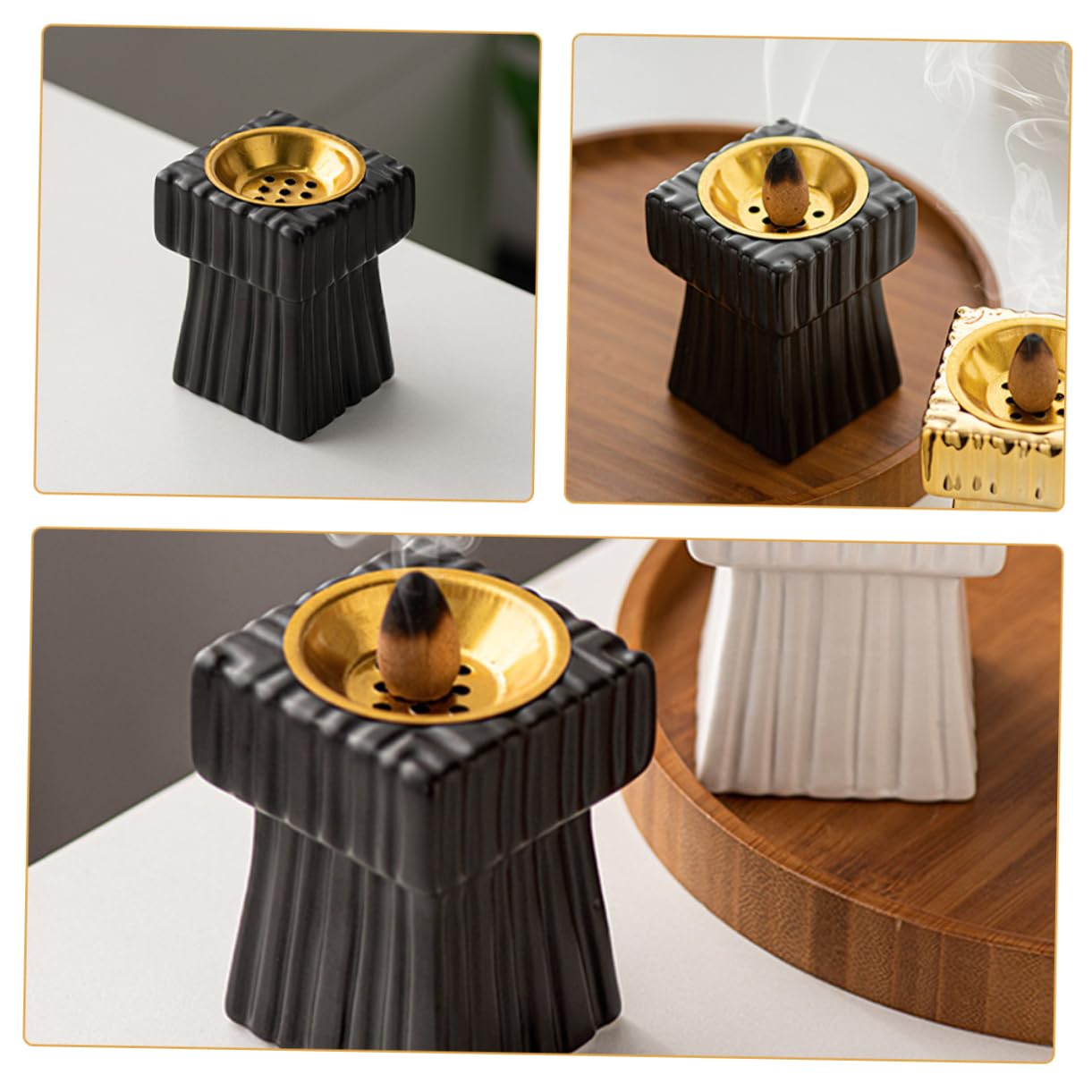 Ciieeo 4piezas Soporte De Inciensario Cerámico Negro para Conos y Adorno Decorativo De Árabe para y Yoga
