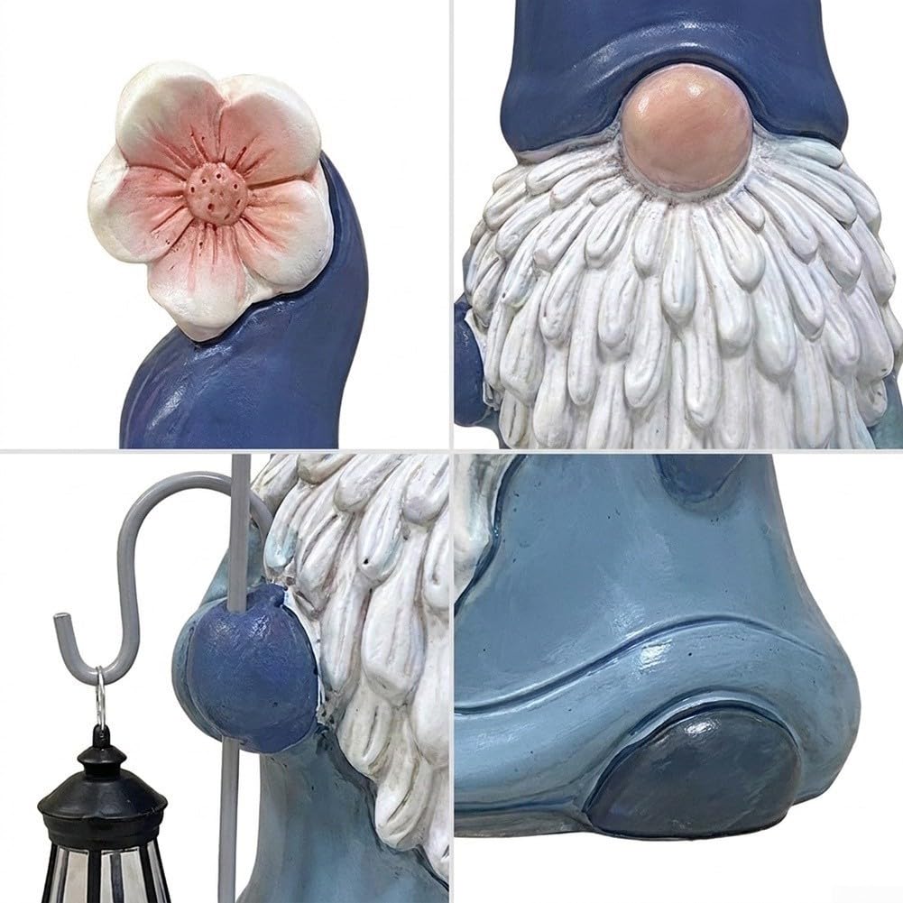 Estatua solar de gnomo de jardín de 41 cm, resina resistente a la