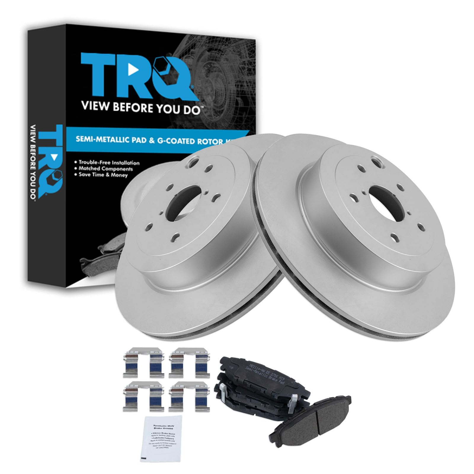 TRQ Rear Brake Pad and Rotor Set Semi Metallic Coated Rotors Compatible with 2008-2014 Subaru Impreza