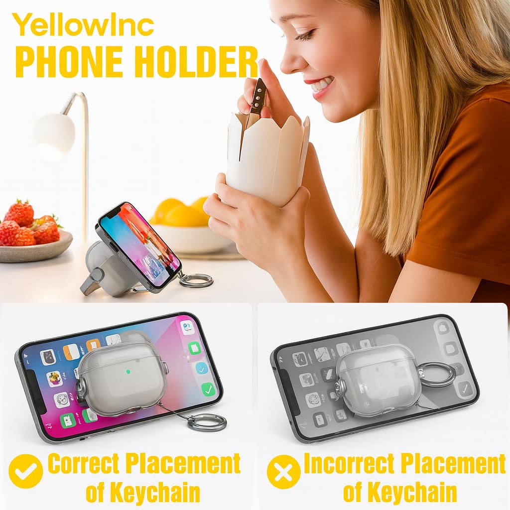 Hybrid Clear Case Cover for Apple Airpods Pro 3 (2025), Anti-Yellowing, Safety Lock, Phone Stand (Transparent Black with Lock) — Amazon image 9