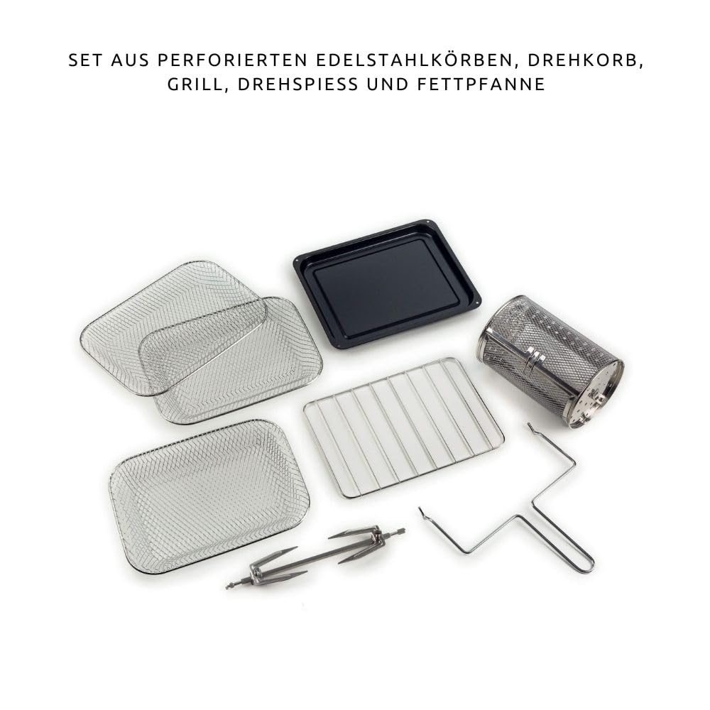 Ariete Vintage, 4632 2-in-1 Heißluftfritteuse und Ofen, 16 L Fassungsvermögen, Körbe und Drehspieß aus Edelstahl, Temperatur bis 230°C, 60-Minuten-Timer, Doppelverglasung, 1400W, Grün