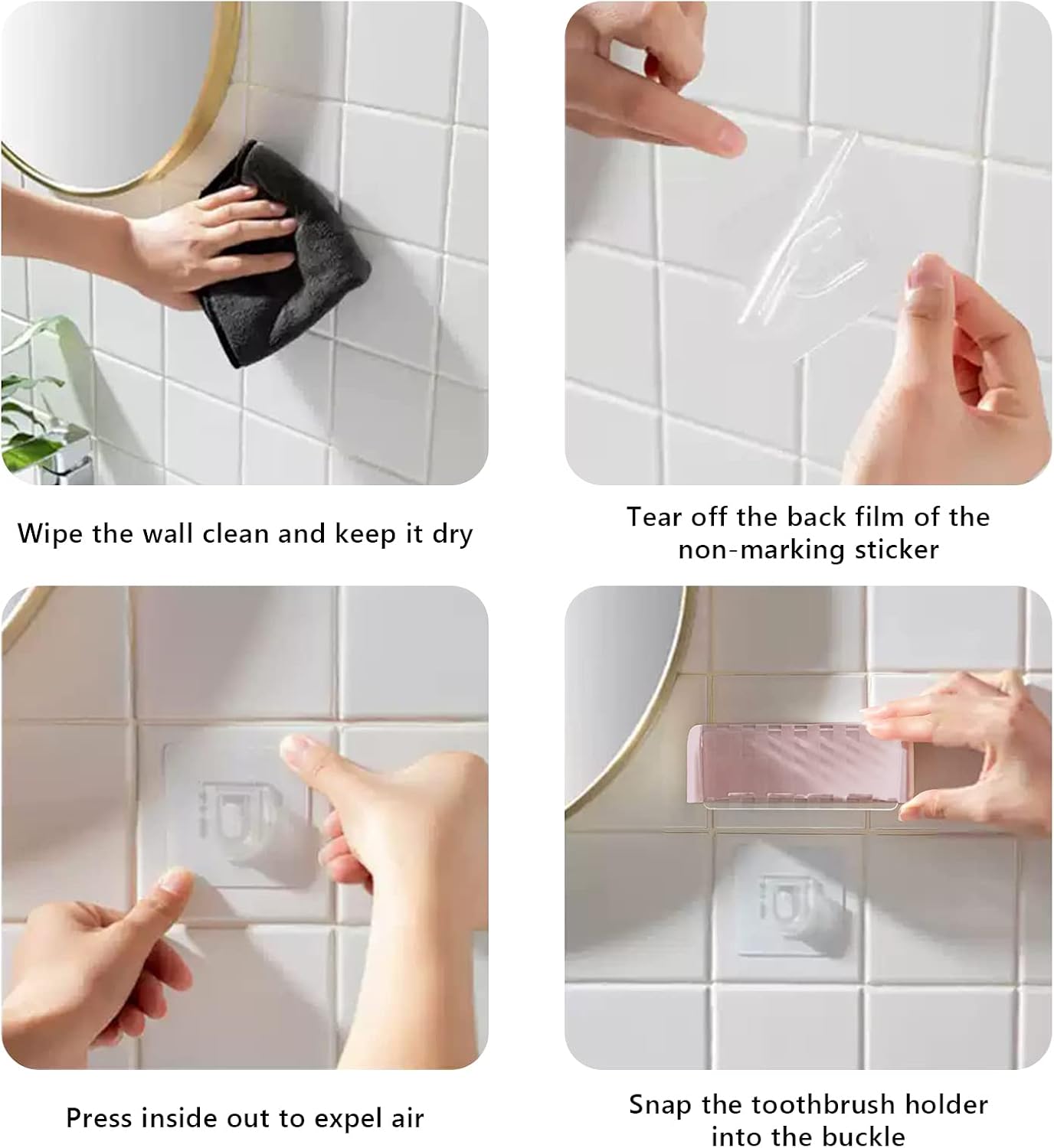 5 Slots Toothbrush Holder Wall Mount with Cover, Self Adhesive Toothbrushes Storage Organizer Perfect for Dorm Bathrooms and Shower, Holds 5 Toothbrushes. (Pink) image 4