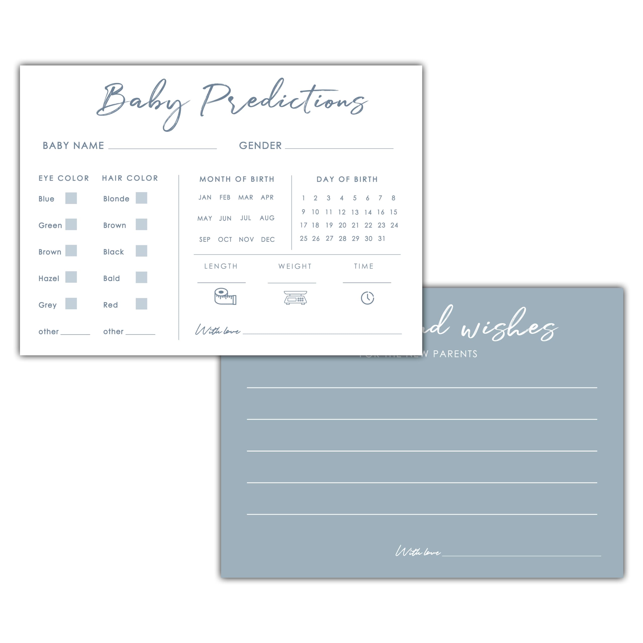 Tarjetas de predicciones y consejos para bebés, 5 x 7 pulgadas, tarjetas de predicciones azules para baby shower, juegos de fiesta de baby shower y regalos de actividades para nuevos padres - G06
