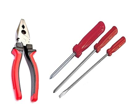 Red Champion Heavy Duty Sturdy Steel Diagonal Combination cutting Plier 8-inch (Red) color will be as per stock available Plier With 2in1 Heavy Long Flat Scredriver And Star Screwdriver