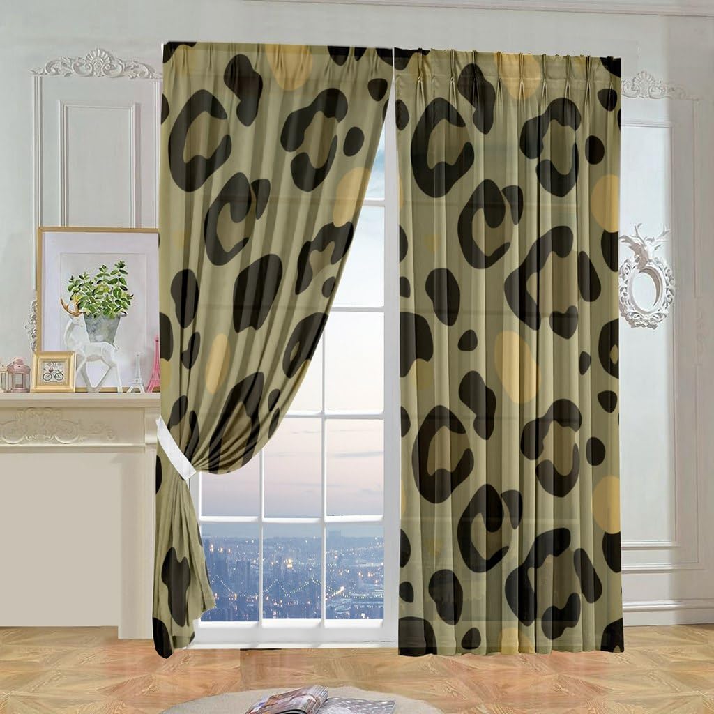 Zebra Print Semi Sheer Curtains Skin Texture Striped Abstract Art Printed Rod Pocket Light Filtering Window Panels for Living Room, 2 Pieces Total 104 Inch Wide, 96 Inch Long