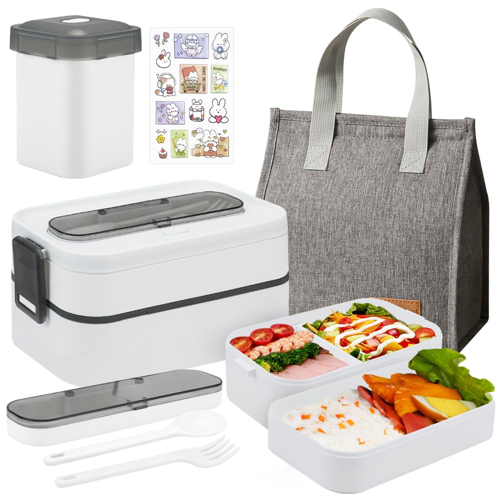 SICANAUO 2 Tier(1600ml) Lunch Box, Bento Box with Cutlery