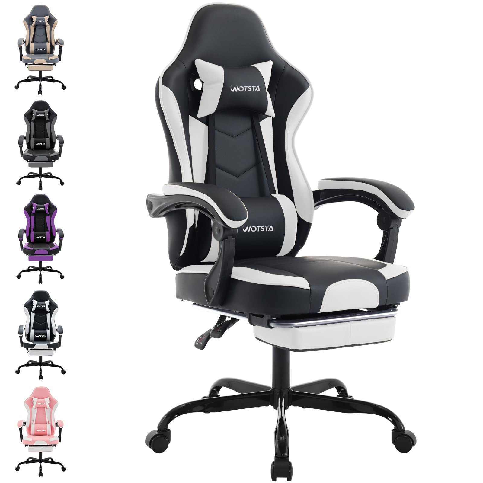 WOTSTA Gaming Chair Computerstuhl Ergonomischer Gaming Stuhl mit Fußstütze Bürostuhl Ergonomischer Computerstuhl mit Lendenwirbelstütze