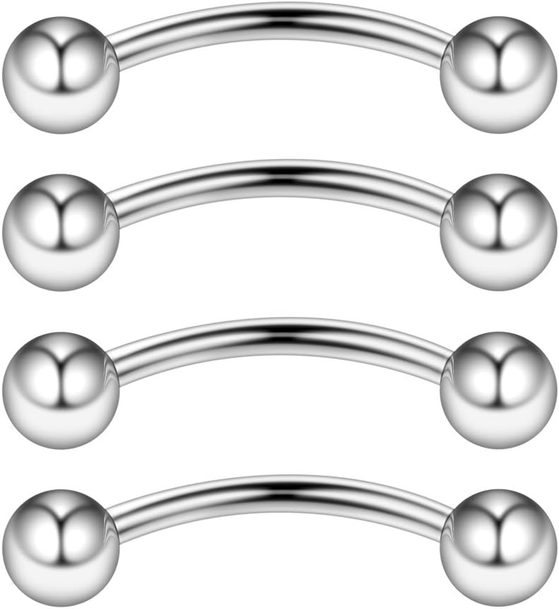 Ruifan 316L Surgical Steel Curved Barbell Snake Eyes Tongue Ring Piercing 16G 14G 4-16PCS