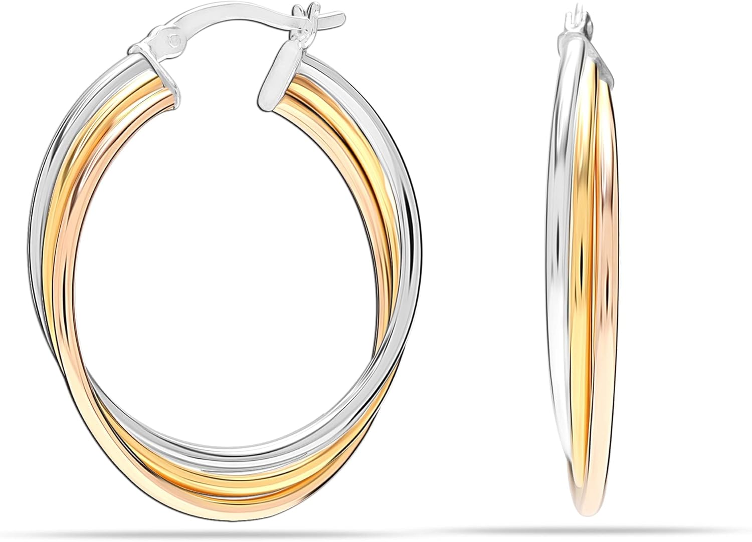 LeCalla 925 Sterling Silver Two-Tone Three-Tone Hoop Earrings Intertwining Round Shape Polished Chunky Hoop Earrings for Women - Image 3