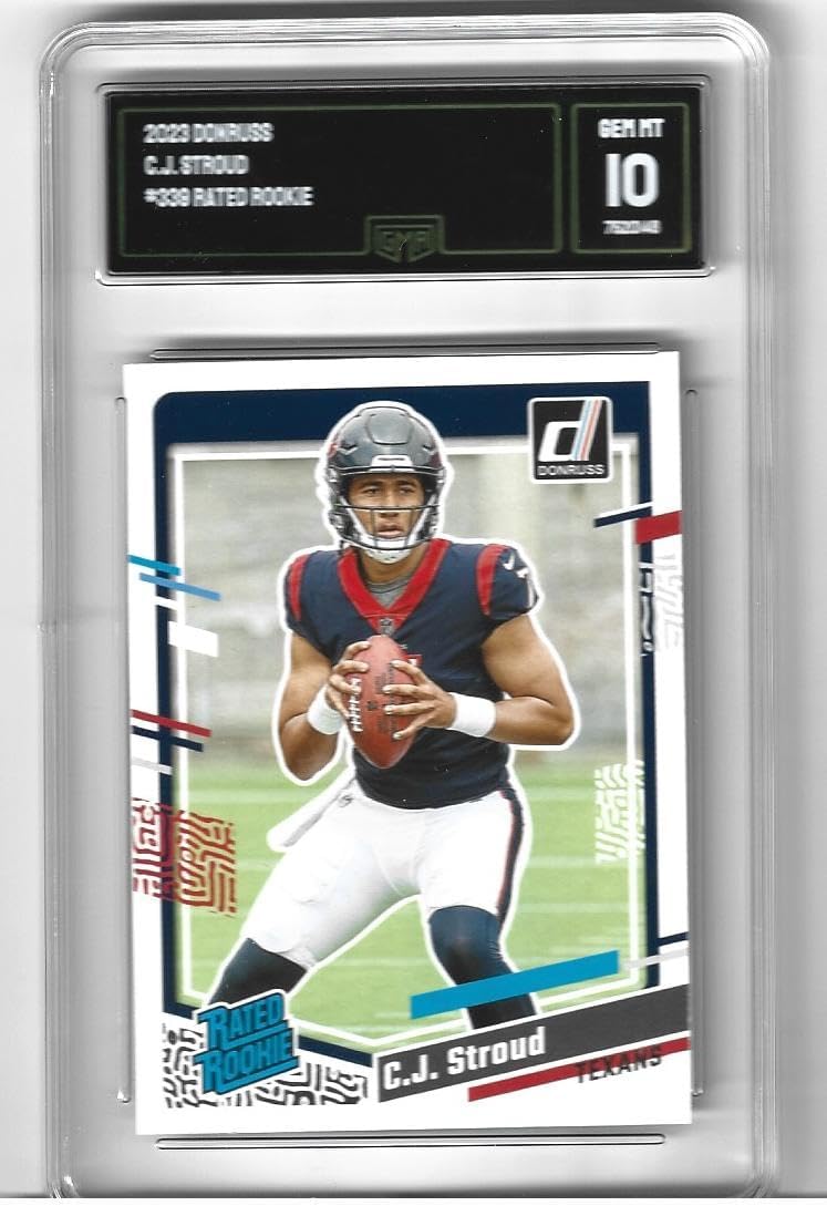 Graded Gem Mint 10 C.J. Stroud 2023 Donruss Rated Football Rookie Card #339 Texans Offensive Rookie of the Year Winner