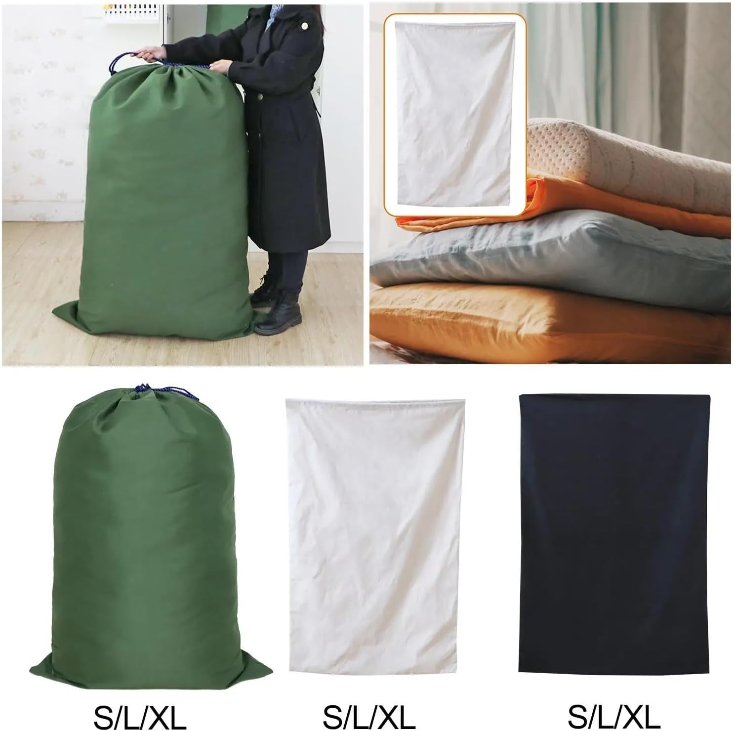 2pcs Dirty Clothes Organizer Heavy Duty Machine Washable Travel Garment Bags Laundry(White 100cmx140cm)
