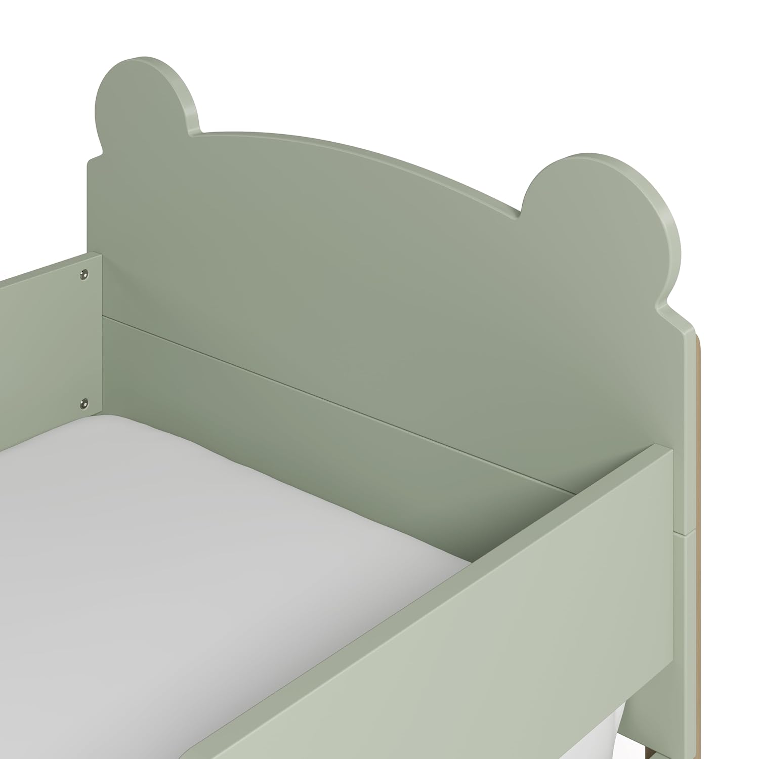 Storkcraft Teddy Bear Toddler Bed (Sage & Driftwood) - GREENGUARD Gold Certified, Fits Standard Crib Mattress, Toddler Rails Included, Wood Craftsmanship